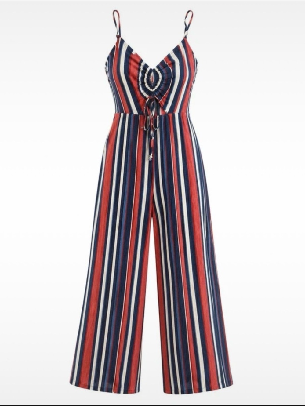Wild Fable Sz MED Red White Blue  Striped Cutout Front Jumpsuit Wide Leg Cropped